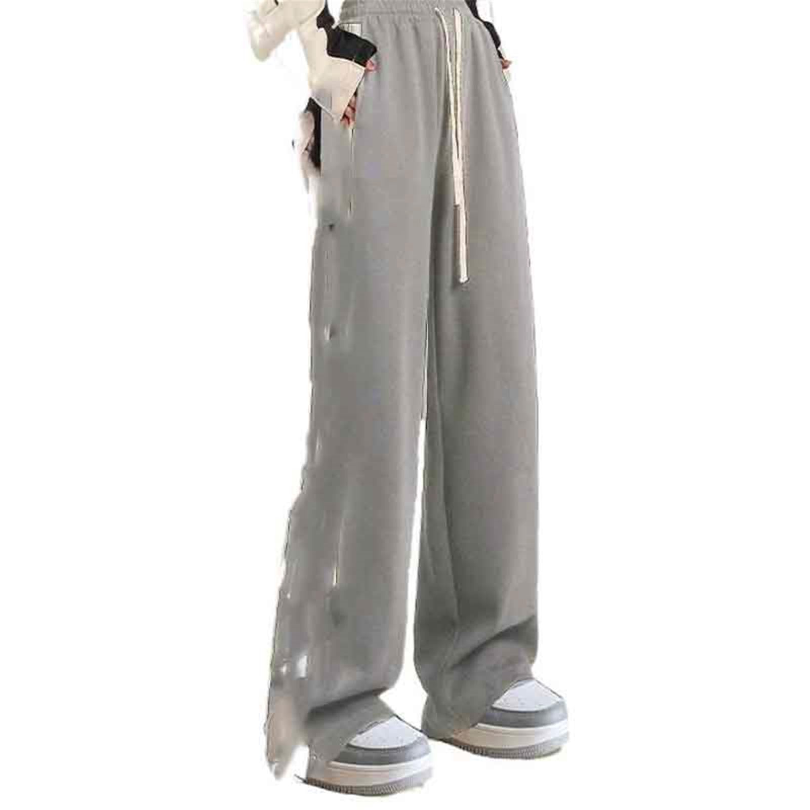 Womens Pants Summer Thin Black Loose Straight-Leg Trouser for Women-Grey-X-Small