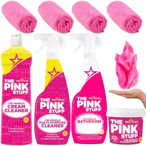 8-Pack BUNDLE | The Pink Stuff All Purpose Multi-Purpose Spray 750ml, Miracle Cleaning Paste 500g, Miracle Cream Cleaner 500ml, Comes With 4 Microfibre Cloths