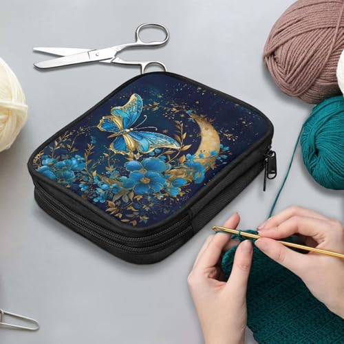 Image of Moon Butterfly Crochet Hook Case - Portable Storage With Web Pockets for Knitting Needles and Supplies
