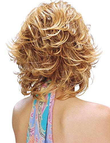 Renershow Short Blonde Curly Wigs For White Women Mixed Blonde Highlight Synthetic Wig With Bangs Side Part Pixie Cut Wig #TOP2