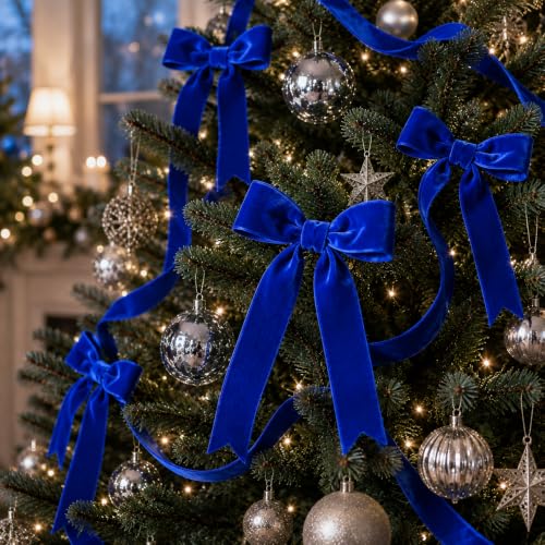 Image of Tsorode 10 Yards Royal Blue Velvet Ribbon for Christmas Tree,1 Inch