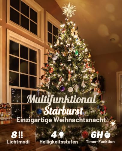Luxspire Weihnachtsbaumspitze, beleuchteter Stern mit USB Fernbedienung, 10" klare Metall Dekoleuchte… – Ansicht 4