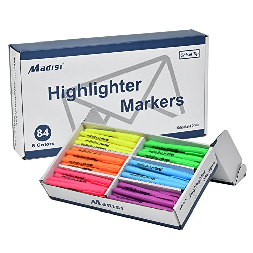 Image of Madisi Highlighters, Chisel Tip, Assorted Colors, Bulk Pack, 84-Count | Liquid Highlighter Pens Set, Colored Highlighters, School Supplies