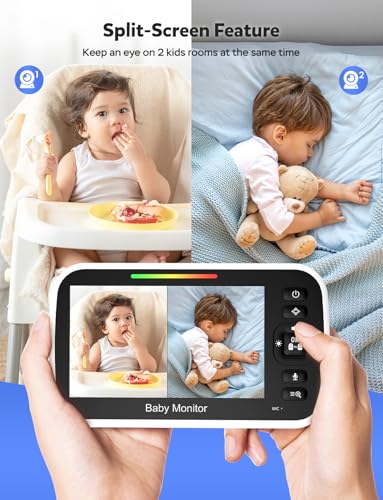 Image of GoodBaby 5 inch Baby Monitor with 2 Cameras and Audio, No WiFi Secure Camera, 30-Hour Battery, Remote PTZ, Auto Night Vision, Room Temperature, Two-Way Audio,Lullabies,960 ft Range