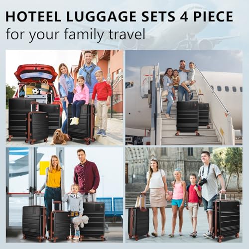 Image of Hoteel Luggage Sets 4 Piece, 4-Yr Warranty Durable Suitcase Dual-Spinner Wheel TSA Lock, Lightweight Travel Hardshell PC+ABS Carry on Luggage for Men&Women, Black(16 /20 /24 /28 inch)
