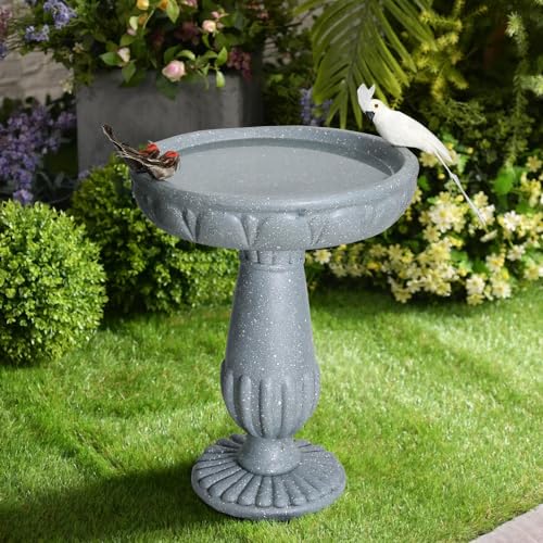 SKYFIRE 21.2”H Bird Baths for Outdoors- Fibre Reinforced Concrete Tall Bird Bath Stylish with Pedestal for Garden, Patio, Lawn, Backyard - 17”L X 17”W X 21.2”H Vintage Pedestal Outdoor Garden Birdbath