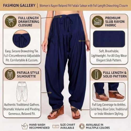 Image of FASHION GALLERY Women's Rayon Relaxed Fit Patiala Salwar with Full Length Drawstring Closure Type and Flexible Waist | Patiala Pant for Woman Free Size Fit Upto XXL