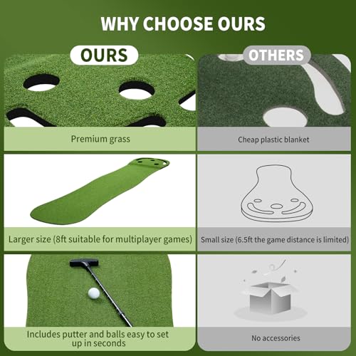 Image of Wekin Indoor Putting Green,2x8ft Artificial Turf Putting Green with Adjustable Putter, 2 Balls, Perfect Golf Putting Game Mat for Home,Party,Office