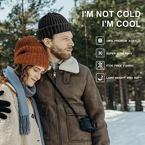 Joyca & Co. Slouchy Beanie For Women And Men, Warm Breathable Knitted Winter Hat, Stylish Cuffed Or Fisherman Ribbed Cap (Burnt Orange) #TOP2