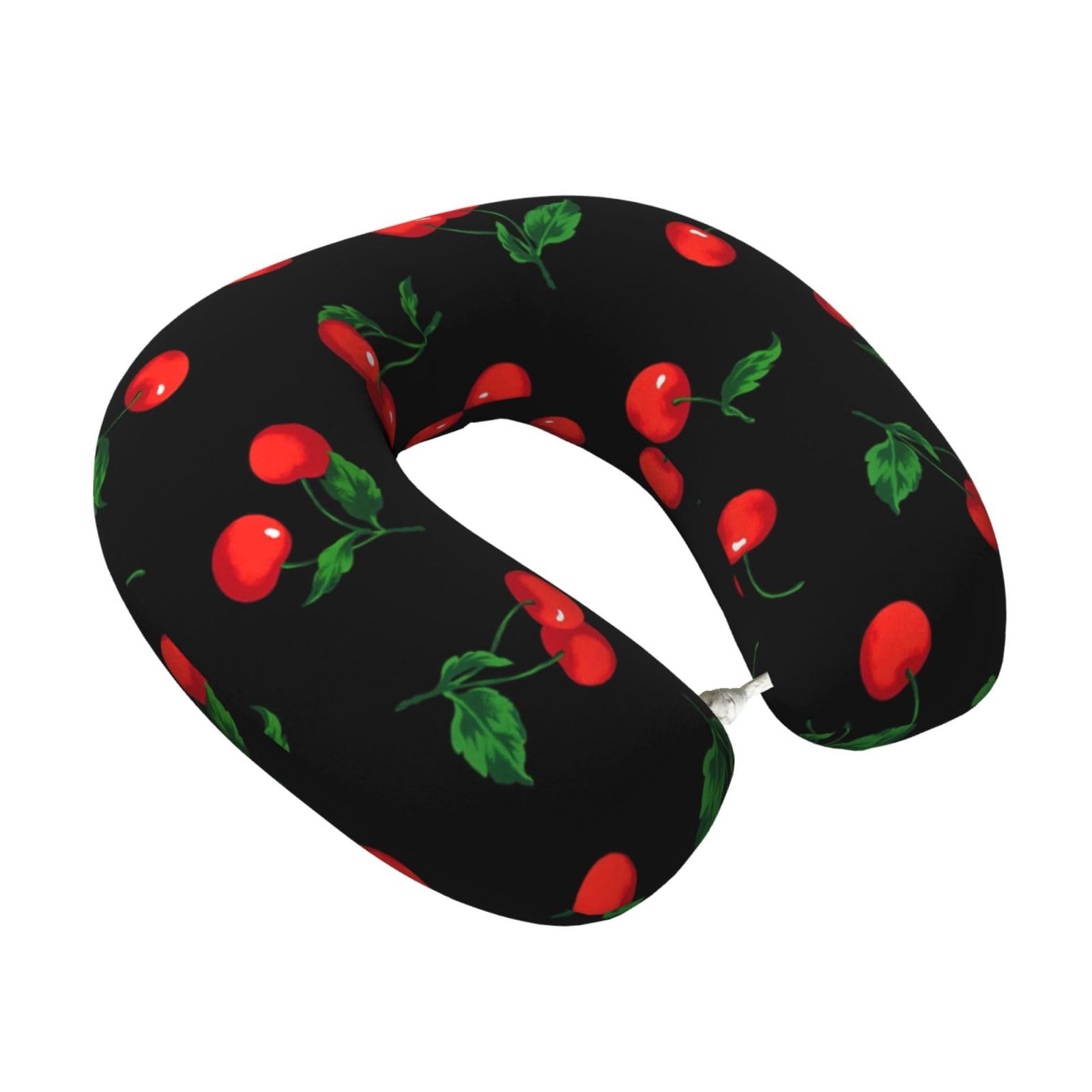 LKYMOH Cherry Fruit Pattern, Travel Neck Pillow U-Shaped Memory Neck Support Soft Comfortable With Washable Cover For Airplane Car Traveling and Office