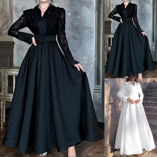 Robe de soirée longue en dentelle à paillettes et col en V