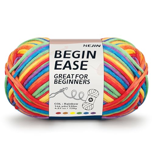 120g Rainbow Color Yarn for Crocheting and Knitting; Rainbow Yarn for Beginners with Easy-to-See Stitches;Worsted-Weight Medium #4;Yarn for Beginners Crochet Kit Making