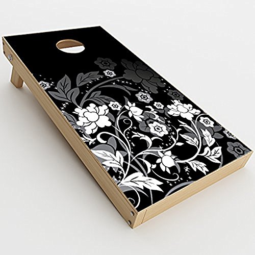 Skin Decal Vinyl Wrap for Cornhole Game Board Bag Toss/Black Floral Pattern