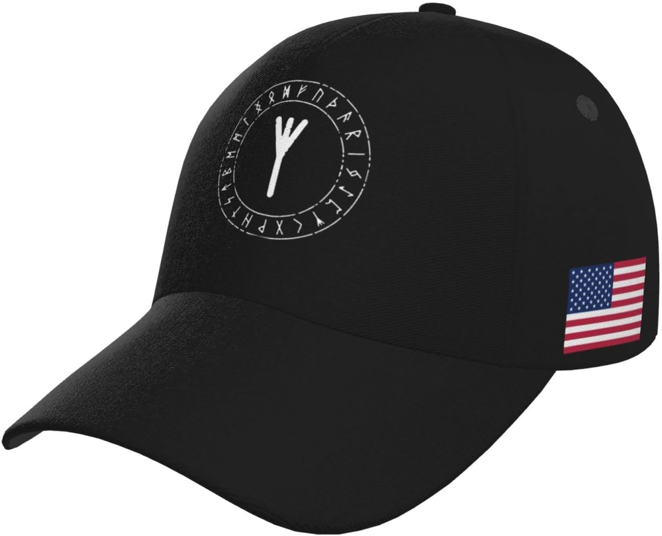 Algiz Rune Garden Outdoor Curved Brim Baseball Hat with Buckle Casual Mesh Hat Black