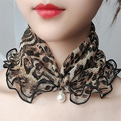 Elegant Scarves for Women Lightweight Leopard Print with Pearl Pendant Silk Shawl Wraps Holiday Scarf Gift3