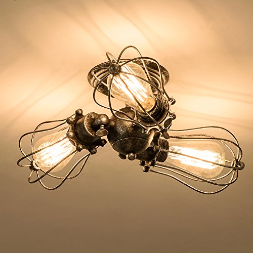 Moonkist Vintage Ceiling Light Industrial Rotatable Semi-Flush Mount Ceiling Light Metal Lamp Fixtures Painted Finish (With 3 Light) (Silver) #TOP5