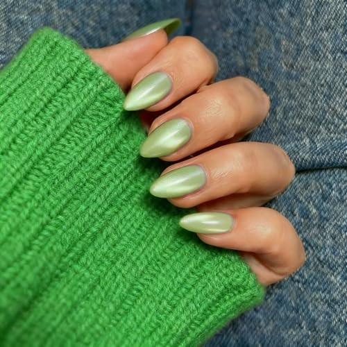 KQueenest Press On Nails Short - Light Green Press On Nails Almon...