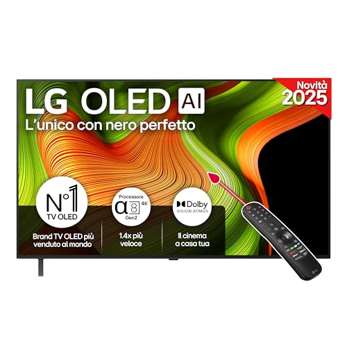 LG OLED AI B5 TV 55 pollici, Smart TV 4K, Processore α8 Gen2, webOS con AI, Dolby Vision e Atmos, Gaming con VRR, GSYNC e FreeSync 4K@120Hz, 4 HDMI 2.1, Alexa, OLED55B56LA 2025