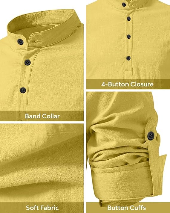 Image of Bellstone Men's Cotton Blend Solid Regular Fit Full Sleeve Short Kurta | Men's Trendy Short Kurta | Ethnic Stylish Casual Lightweight Summer Kurta for Daily and Occasion Use