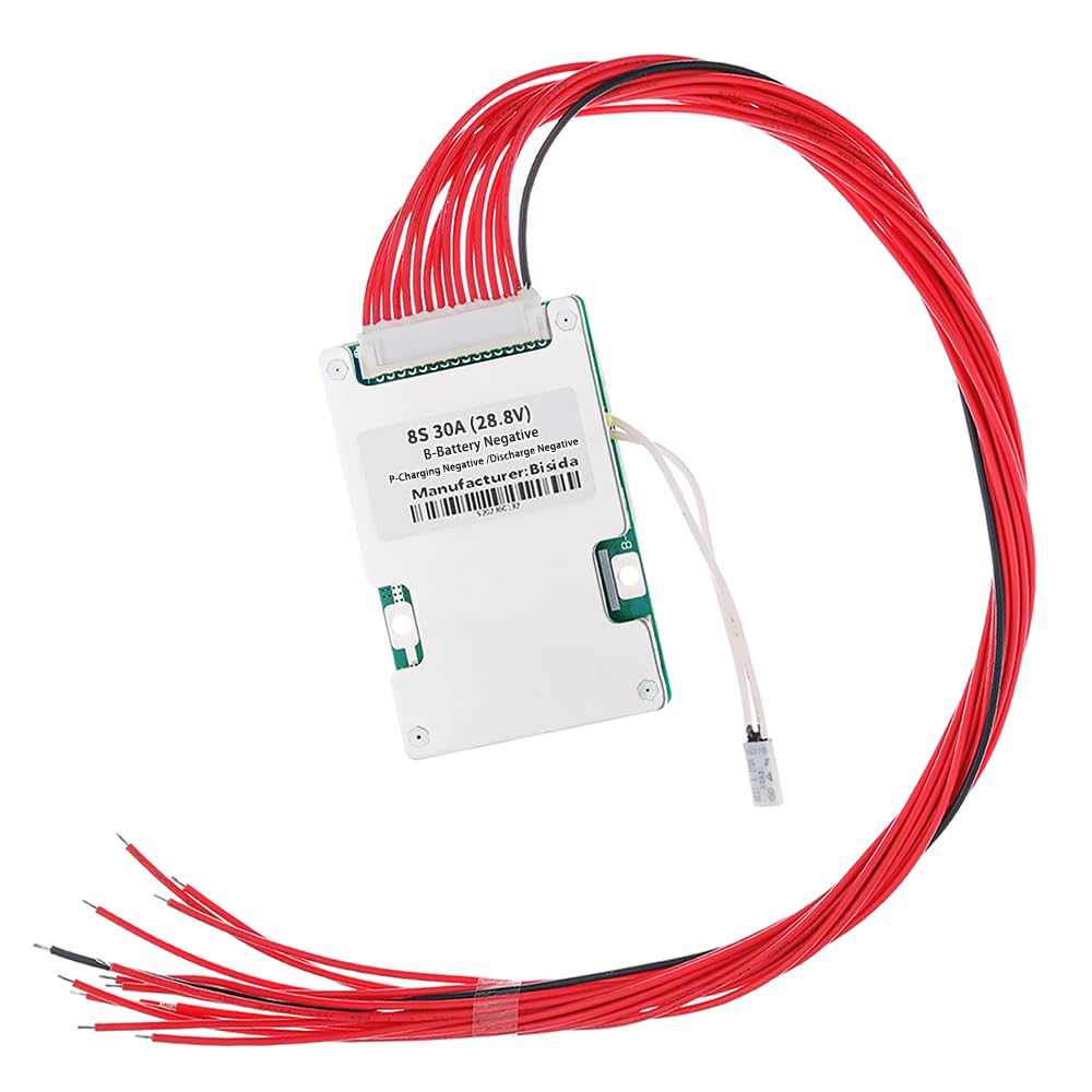 8S BMS 28.8V 30A Li-ion PCB Protection Board with Balance Wire and NTC,Ten Functional protections, Common Port, for Solar Energy Storage, Balance Car Lithium-ion Battery Pack (8S 28.8V 30A)