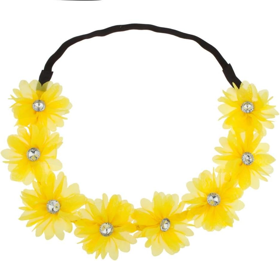 LUX ACCESSORIES Stretch Fit Floral Headband Head Crown Flower Crown Head Piece Bright Yellow