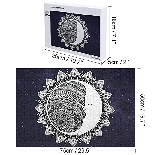 Houten puzzel 1000 PCS voor volwassenen en kinderen, maan mandala zwart wit mystic trippy blauwe sterrennacht moeilijke… - Image 4