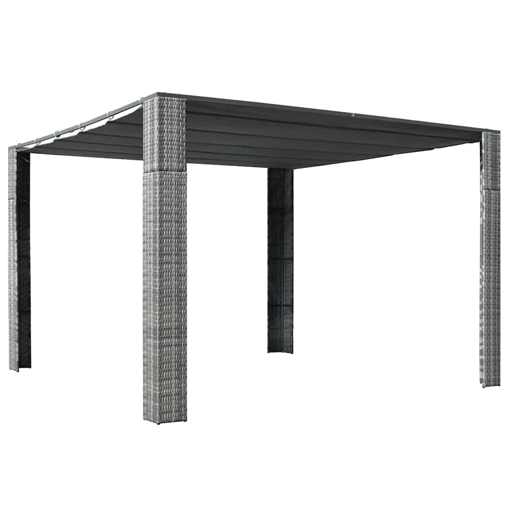 Gazebo da giardino, 3 x 3 m, con tetto scorrevole, in polyrattan, grigio antracite, robusto telaio in acciaio, tettoia per terrazza, giardino, barbecue, picnic, feste, 300 x 300 x 220 cm