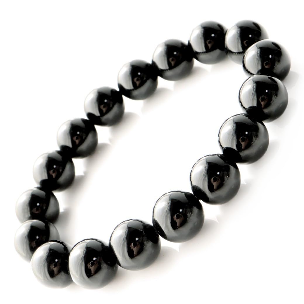 Amazon | [GOLD STONE] モリオン 黒水晶 ブレスレット 12mm チベット産 