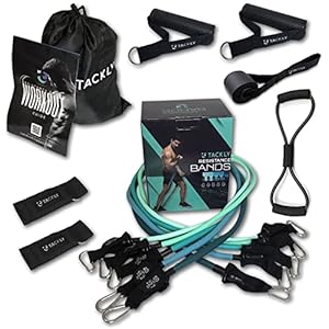 TACKLY – Weerstandsbandenset | Resistance band krachttraining voor thuis | 150 LB / 68kg Met sportaccessoires | fitnessbanden met handgreep, elastische weerstandsband, voor thuis en op de sportschool