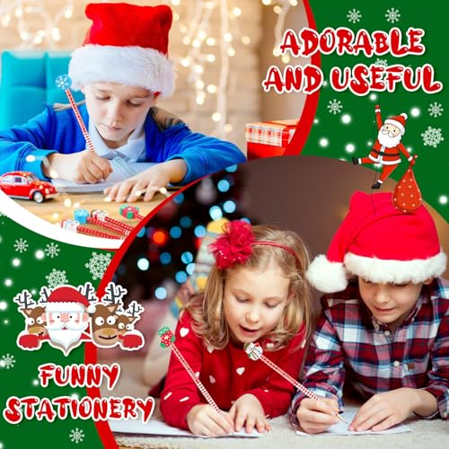 Crtiin 60 piezas lápices navideños con borrador miniatura 5