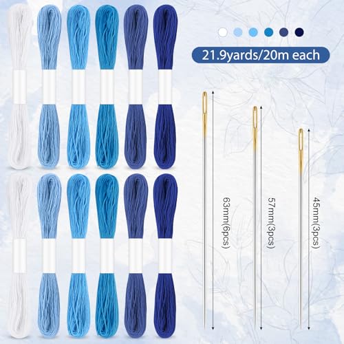Image of 37 Pcs Sashiko Thread Kit Sashiko Needles Cotton Thimble Sashiko Patterns Embroidery Projects for Sewing Hand Quilting Mending Supplies