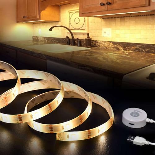Tira de luz LED USB activada por movimiento 3.3ft blanco cálido miniatura 3