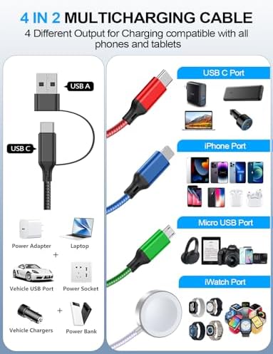 4-in-2 Multi Charging Cable for Apple Watch Charger/iPhone/Samsung Charger