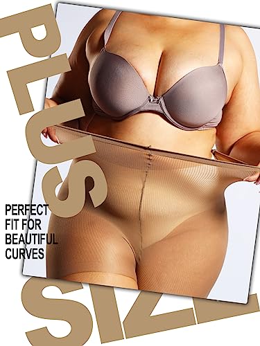 HONENNA 2 Pairs Plus Size Sheer Tights for Women, 17 Colors Ultra Thin Pantyhose Reinforced Toes High Waist Stockings 1XL-6XL2