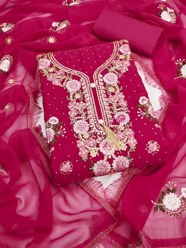 Image of Women's Georgette Embroidery Work Unstitched Dress Material