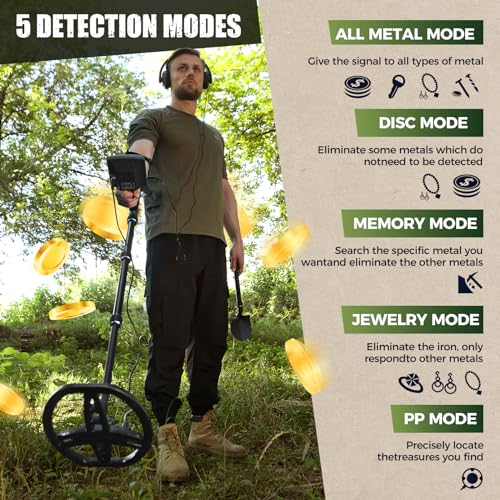 Image of Metal Detector for Adults,Professional Higher Accuracy Metal Detector Kit with 12 inch IP68 Waterproof Search Coil with LCD Backlight,5 Modes,Gold Detector for Beach Hunting