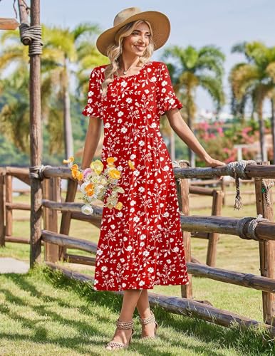 Image of Zeagoo Womens Summer Dresses 2026 Casual Midi Dress Flowy Sundress Ruffle Short Sleeve Tiered Dresses A Line Boho Dress