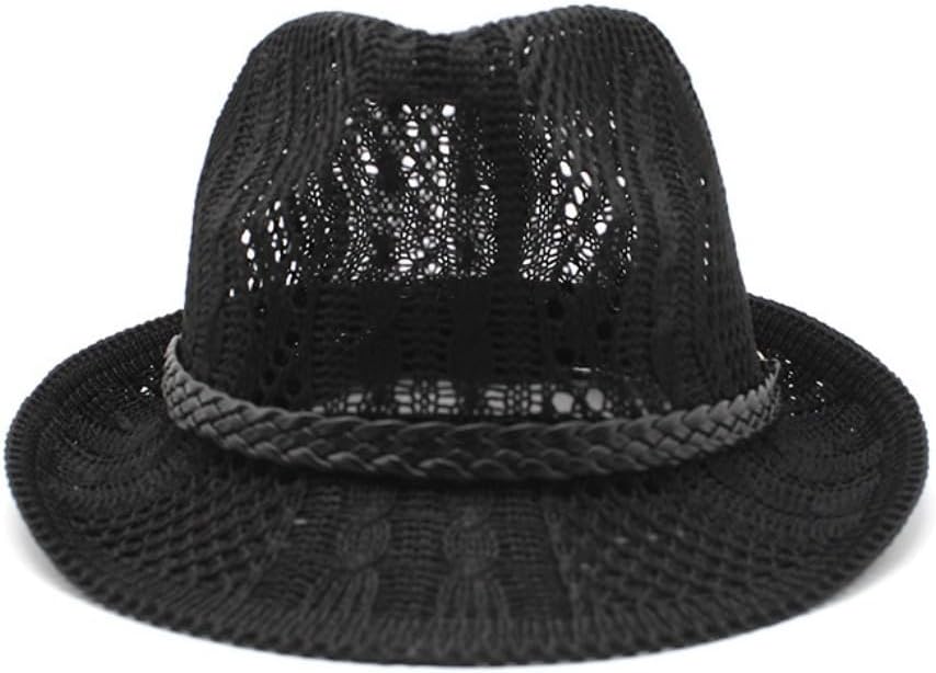 Classic Cotton Mesh Fedora Hat, Black with Braided Band, Summer Style