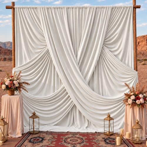 10ft x 10ft Beige Backdrop Drapes for Wedding Parties, 2 Panels Wrinkle-Free Polyester Fabric Background Curtains for Reception, Birthday, Baby Shower Decorations