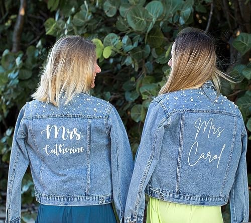 Doomain Women's Custom Denim Jacket with Pearls Future Mrs. Customized Jacket, Wedding Jackets, Wifey Jacket…3