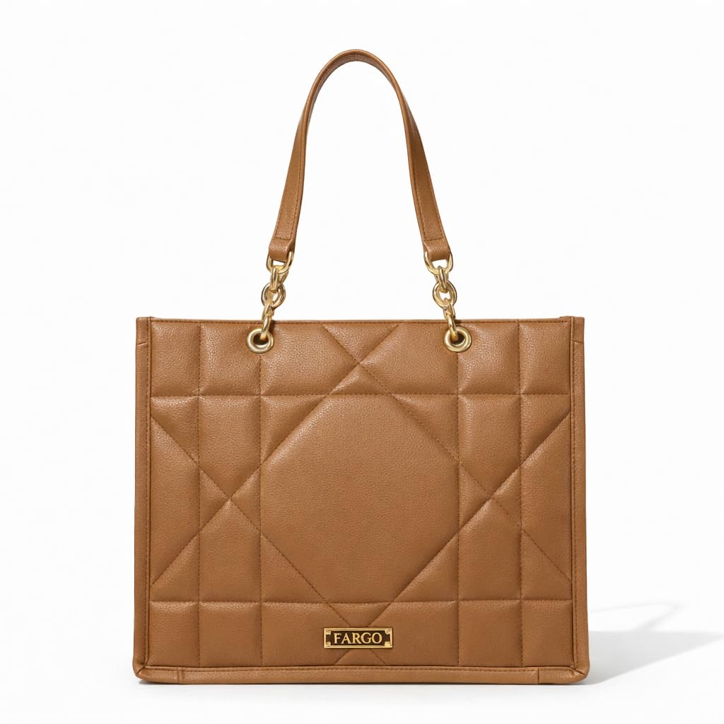 fargo Matrix Tan Tote Bag for Women | Vegan Leather Handbag with 15-Inch Laptop Compartment, Smooth Zip | Stylish Office, College & Daily Use Tote | Made in India-picture-0