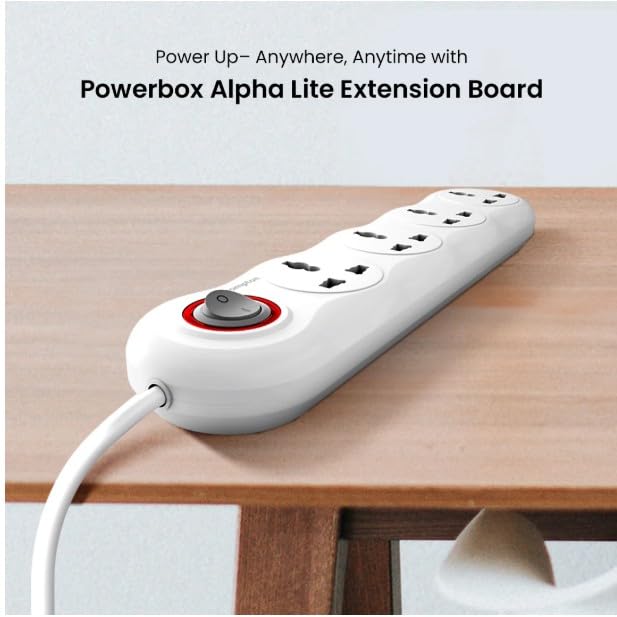Image of Crompton Powerbox Alpha LITE Extension Board 6A with 4 Universal Sockets | 2 Meter Cord | 1500W Power Capacity | Multi Plug Power Hub for Home & Office | White | Pack of 1