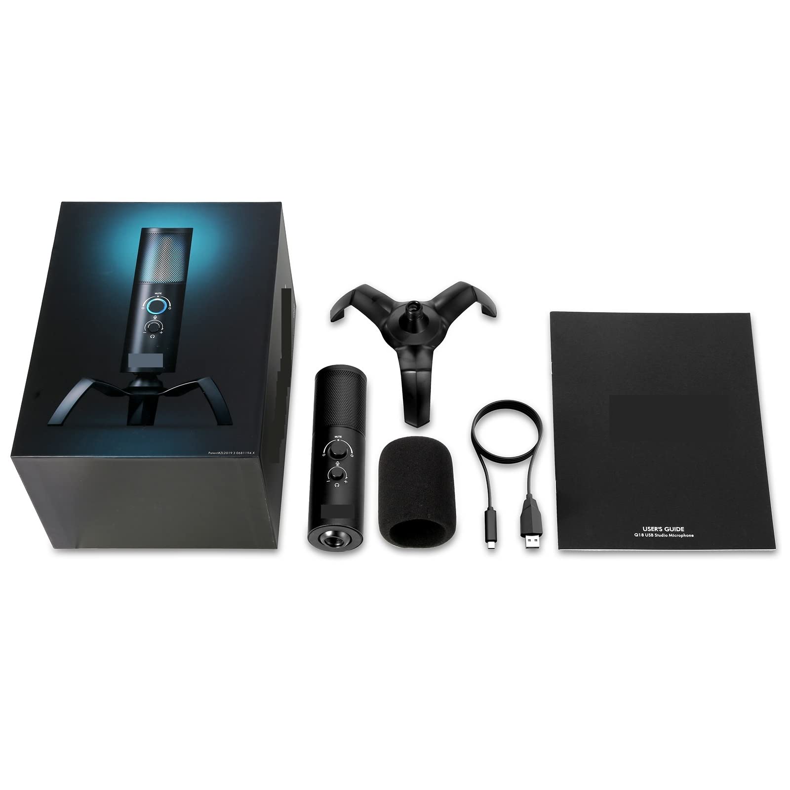 Microphone Q18 avec lumière RVB et capsule de directivité cardioïde pour un doublage studio net