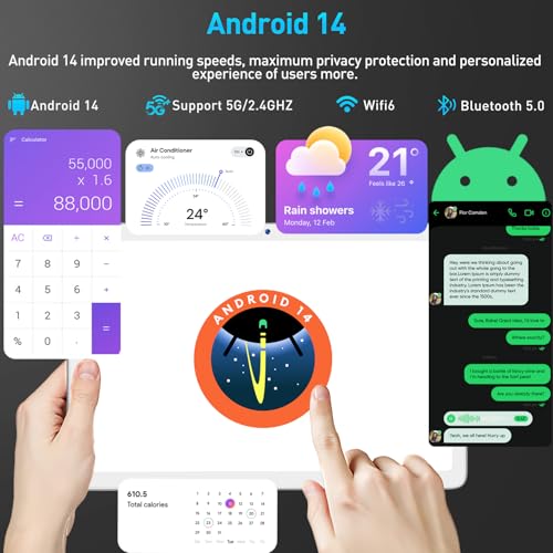 Image of Android 14 Tablet, 10 inch Tablets with Keyboard, Case, 64GB ROM, 8GB RAM(TF 1TB Expand), Octa-Core Processor, 13MP Dual Camera, WiFi 6, 1280x800 IPS HD Touch Screen, BT 5.0,GPS 7000mAh Battery-Silver