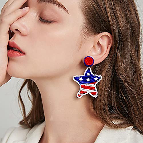 American Flag Earrings For Women Girls, Patriotic Beaded Star Drop Dangle Earrings, Memorial Day Earrings 4Th Of July Independence Day Earrings, Holiday Earrings Gifts #TOP2