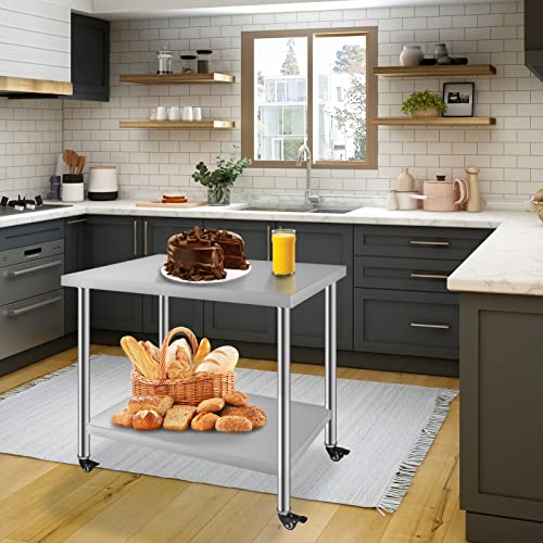 Hxcfyp Stainless Steel Table For Prep & Work With Caster 24 X 18 Inches, Nsf Metal Commercial Kitchen Table With Under Shelf And Adjustable Table Foot For Restaurant, Home And Hotel #TOP1