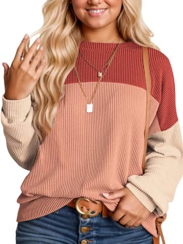 Image of DOLNINE Plus Size Tops for Women Long Sleeve Color Block Ribbed Knit Tunic