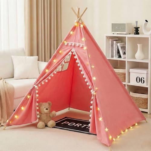 Zenzres Large Kids Tent House Indoor Outdoor Toddler Play Tent With Birthday Party Decoration Play house for Baby Princess Castle Tent Kids Indoor Room Toys for Girls Boys (triangle-pink)