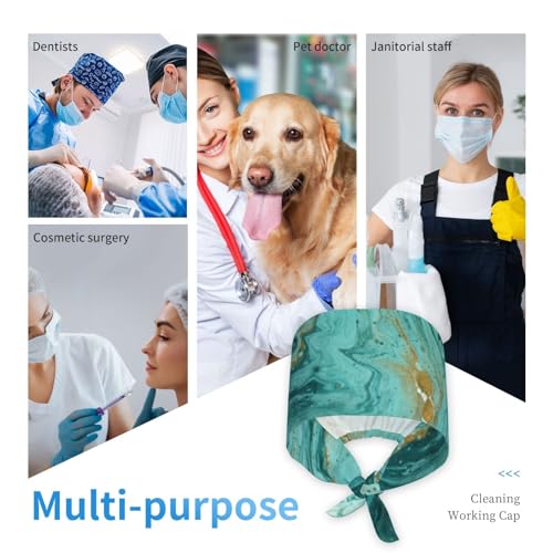 Image of Cute Pug Dog Print Working Cap Scrub Cap with Sweatband,Adjustable Fashion Bandage Tie Back Hat Headwear for Women Men
