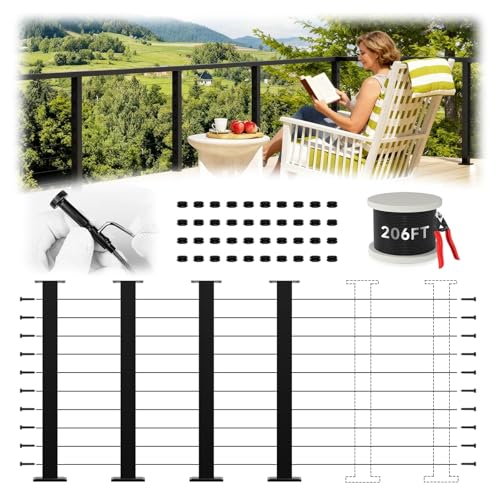 Image of 36 inch 12-20FT Swageless Modular Black Cable Railing System Post Kit with 4 Level Posts, Patent Reusable Cable Railing Kit, T304 Stainless Steel, Upgraded Powder Coated for Outdoor Decks